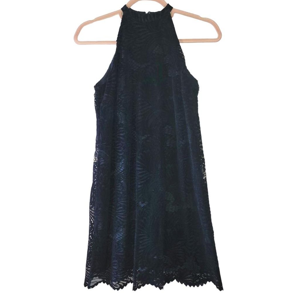 Ann Taylor Loft Black Lace Lined Halter Party Dress Women Petite Size 2